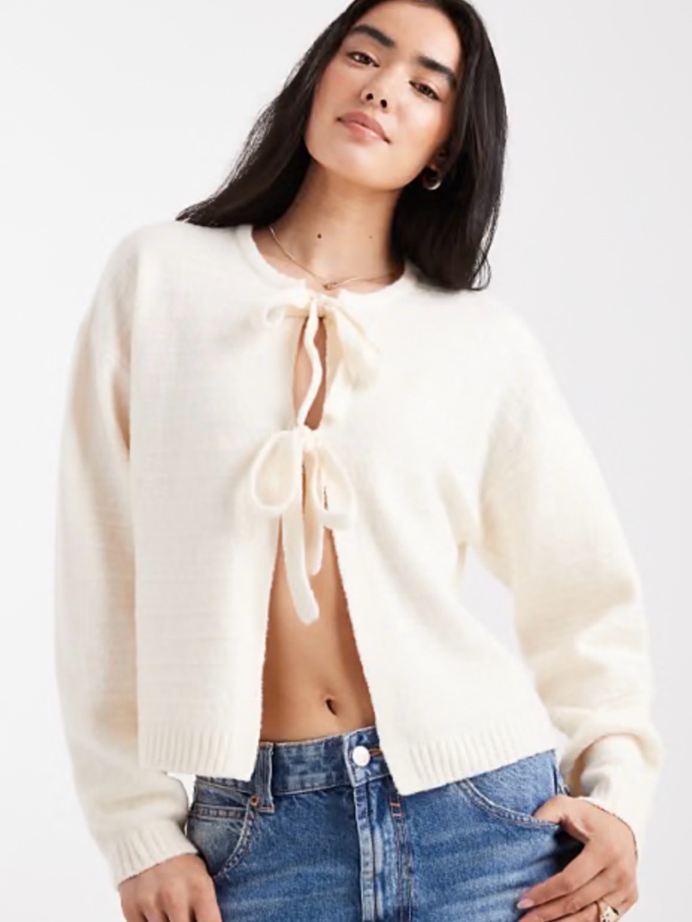 NWT Gabrielle Union Ivory Tie Front Cropped Cardigan Sweater Size M Lightweight